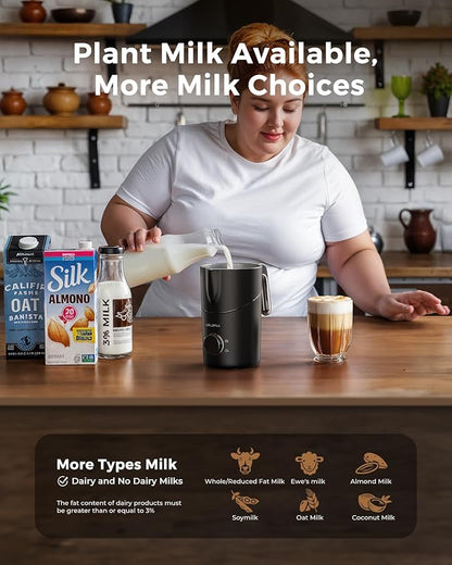Milk Frother and Steamer, 8-in-1 Electric Milk Frother for Coffee, 13.5oz/400mL Large Capacity Automatic Warm and Cold Foam Maker, Hot Chocolate Maker Coffee Frother, Black