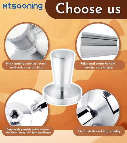 Mtsooning 40mm Coffee Tamper, Solid Stainless Steel Barista Powder Press Leveler Tool, Espresso Coffee Tamper Hammer for Coffee Grounds Machines Accessory