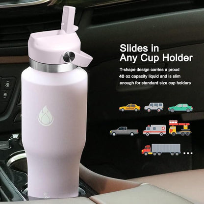 SENDESTAR 40oz Water Bottle Wide Mouth Stainless Steel Vacuum Insulated Double Wall with 2 Straw Lids Fit in Any Car Cup Holder