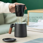 Load image into Gallery viewer, ZENS Tea Cup with Infuser and Lid for Loose Leaf Tea Steeper, 12oz Black Ceramic Tea Mug with Wood Handle for Tea Lovers Gifts