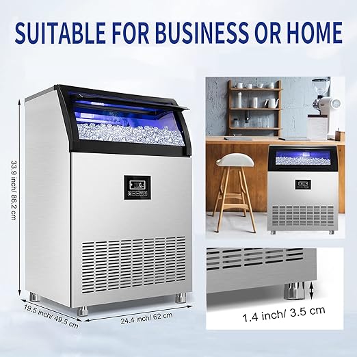 Commercial Ice Maker Machine 360LBS/24H with 77LBS Large Ice Storage Bin, 126Pcs Clear Ice Cubes in 8-15Mins, Stainless Steel Under Counter Industrial Ice Machine for Bar, Restaurant Business