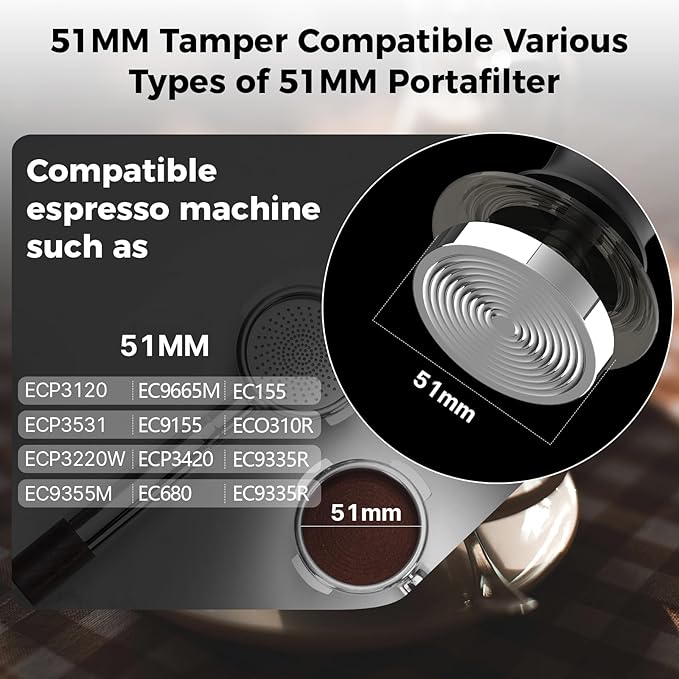 IKAPE 51MM Semi-Transparent Espresso Coffee Tamper, Spring-loaded Calibrated Tamper with Premium Threaded Stainless Steel Base, Compatible with All 51mm Bottomless Portafilters(New Upgrade) ﻿