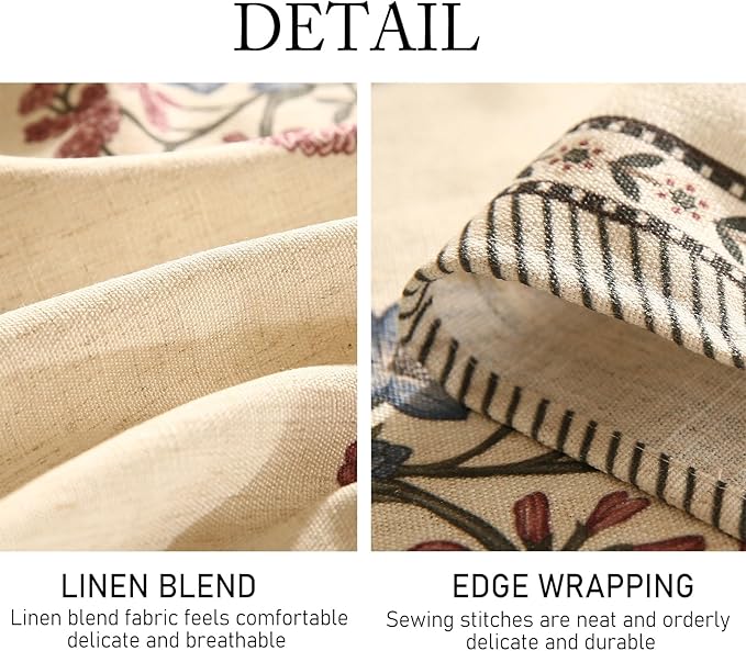 Designer Linen Light Beige Extra Long Table Cloth Rectangle,French Colorful Floral Tablecloth,Stain Resistant Decor Tablecloths for Dining Thanksgiving Kitchen,67"*118"-Helena E