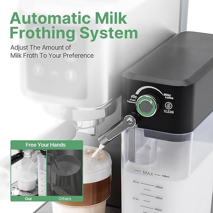Espresso Machine 20 Bar, Touchscreen Espresso Maker with Automatic Milk Frother for Cappuccino Latte, Expresso Coffee Machine for Home with Dual Heating System and Dual Pump