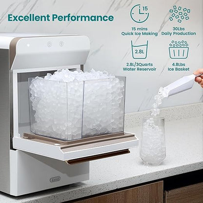 Gevi V2.0 Quiet Countertop Nugget Ice Maker, Self-Cleaning Chewable Pellet Ice Machine, 38 lbs/24H, Energy-Efficient, White
