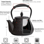 Load image into Gallery viewer, Cast Iron Teapot, 32oz Tea Kettle with Infuser for Stove Top, Sakura Blossom Pattern Japanese Tea Pot for Tea &amp; Coffee Coated with Enameled Interior, Silicone Handle 950ml black