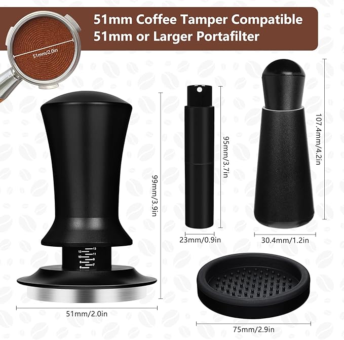 Y-Step 51mm Espresso Tamper Set with 30lb Calibrated Spring Loaded, Espresso Accessories Kit with Coffee Tamper Tool, Coffee Stirrer, Tamper Mat, Spray Bottle, Barista Hand Tamper for Espresso Machine