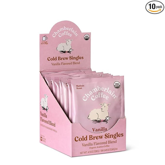 Chamberlain Coffee Fluffy Lamb Vanilla Cold Brew Singles with Notes of Vanilla & Roasted Nuts - 10 Single Serve Cold Brew Sachets