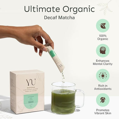 Yu Tea Organic Decaf Matcha Powder Ceremonial Grade, 50 Servings | Rich in Antioxidants & L-Theanine, Low Caffeine | Unsweetened Grade A Japanese Green Tea Powder | Resealable Pouch, 2.65 oz