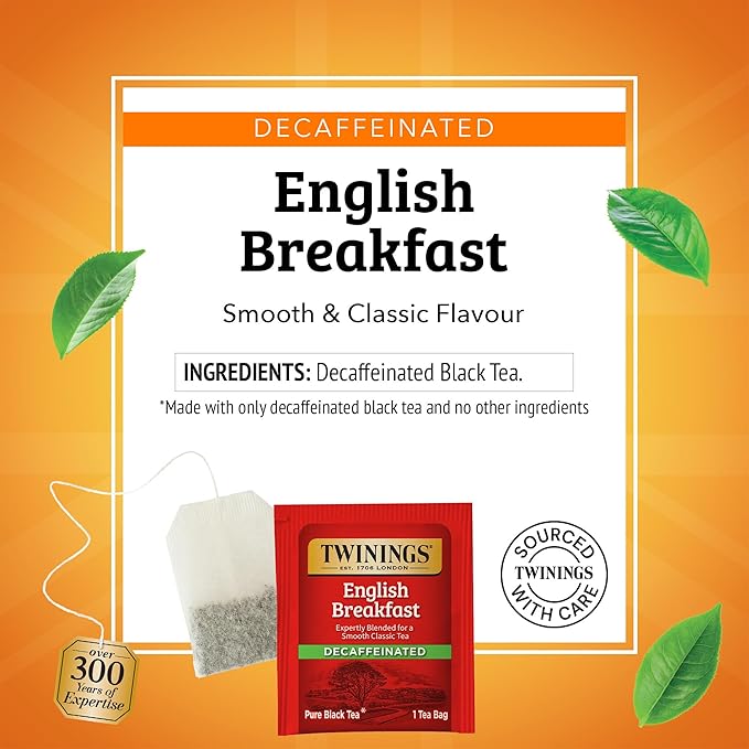 Twinings Decaffeinated English Breakfast Individually Wrapped Bags, 20 Count (Pack of 6), Flavourful & Robust, Enjoy Hot or Iced, 120 Teabags