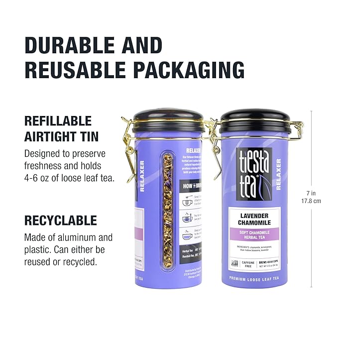 Tiesta Tea - Lavender Chamomile Herbal Tea, Loose Leaf, Calming Blend with Chamomile, Lavender, Lemongrass, Caffeine-Free Herbal, Great for Hot or Iced Brews, Refillable Tin, 50 Cups, 2 Ounce