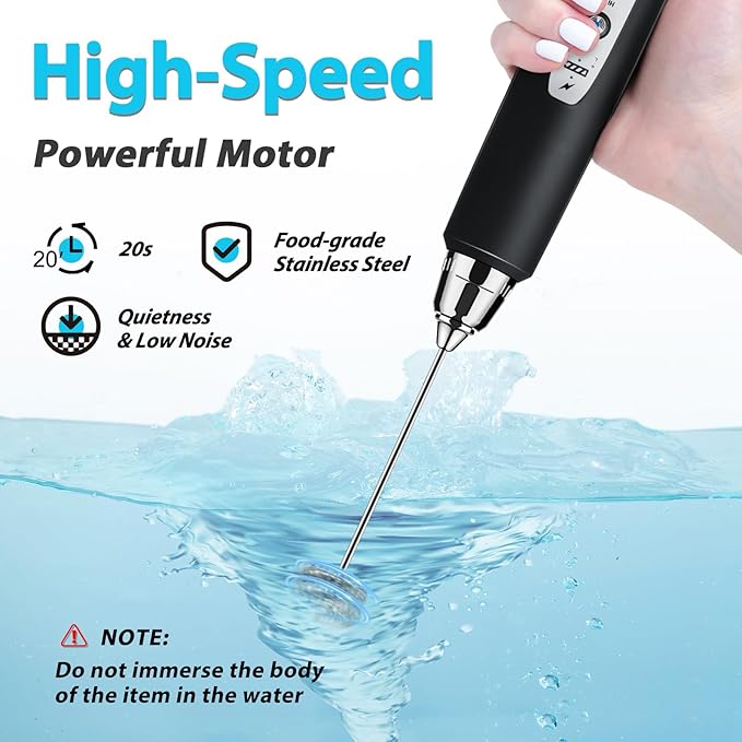 Milk Frother Rechargeable Handheld-Electric Whisk 3 Speed Adjustable, Frother Wand Coffee with 3 Stainless Whisks, Electric Foam Maker, Drink Mixer Blender for Latte Cappuccino Matcha Egg