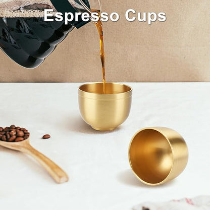 2 Pack Gold Shot Cups Solid Brass Shot Glasses 2-7/8oz Cool Shot Glasses Set Man Cave Decor Vodka Tequila Whiskey Gifts for Men