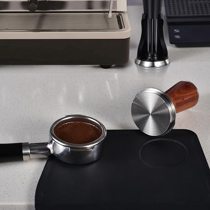 58.5mm Espresso Hand Tamper, Dual Calibrated Spring Loaded Coffee Tamper with Stainless Steel Ripple Base, Pro-barista 30lbs Espresso Tamper with Red Rosewood Handle Fits 58mm Portafilter