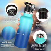 Volhoply 17oz Kids Insulated Water Bottle,Stainless Steel Water Bottles with Straw Lid,Reusable Metal Cups Water Bottle,Double Wall Vacuum Sports School Water Flask Keep Cold(Green Blue,1 Set)