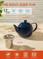 Load image into Gallery viewer, Sweese Teapot, Porcelain Tea Pot with Stainless Steel Infuser, Blooming &amp; Loose Leaf Teapot - 27ounce, Navy