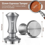 Load image into Gallery viewer, 51mm Espresso Tamper, YMWVH Premium Barista Espresso Coffee Tamper Silver with Dual Spring Loaded 100% Stainless Steel Ripple Base, Constant 30lb, Compatible with Delonghi Espresso Coffee Machine