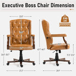 Load image into Gallery viewer, ECOTOUGE Ergonomic Executive Office Chair, Tufted Faux Leather Home Office Desk Chair, Vintage Wingback Swivel Work Chair, Classic Retro Computer Chair, Brown
