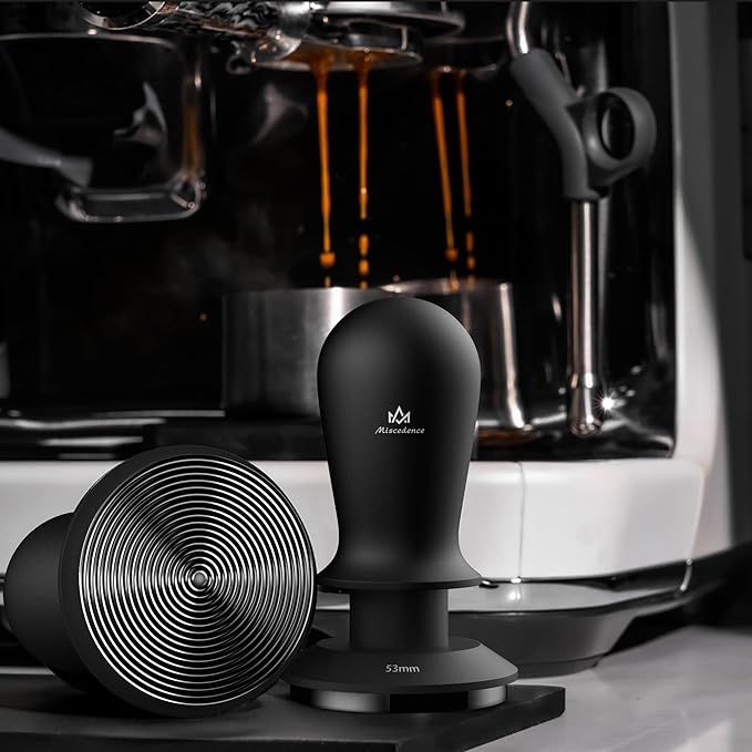 Espresso Tamper 53mm Calibrated Spring Loaded Coffee Tamper with Constant Pressure, Triple Spring Impact Sound Feedback for Barista Home Use (Black, 53mm)