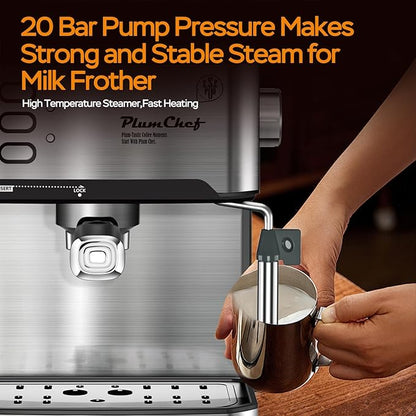 20 Bar Espresso Machine with Milk Frother, Dual Shot, ESE Pod Compatible, 56 OZ Removable Water Tank for Home Barista,Silver