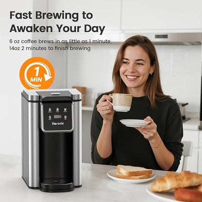 Single Serve Coffee Maker for K-Cup Pod and Grounds, Hot and Iced Coffee Maker, Strong Button Feature, 6 to 14oz Brew Sizes, 50oz Removable Reservoir, Up to 6.5 Inch Cup, Stainless Steel, Black