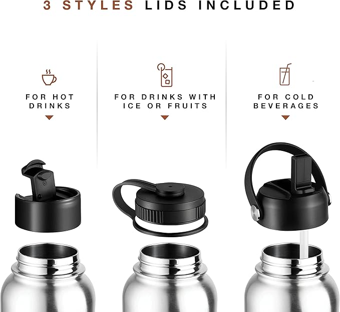 Stainless Steel Insulated Water Bottle and Travel Mug for Hot and Cold Beverages, Wide Mouth, Double Wall Insulated Hydration Sports Water Bottle for Hiking, Biking, Outdoor, 32 OZ BPA Free