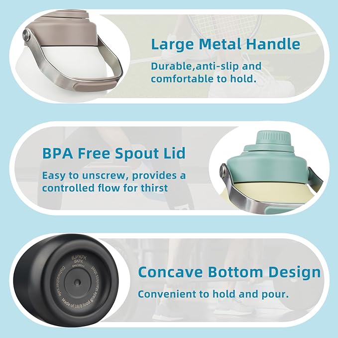 BJPKPK Half Gallon Insulated Water Bottles, 64oz Water Jug with Metal Handle & BPA Free Spout Lid, Dishwasher Safe Thermo, Large Stainless Steel Gym Sport Jugs, Pink