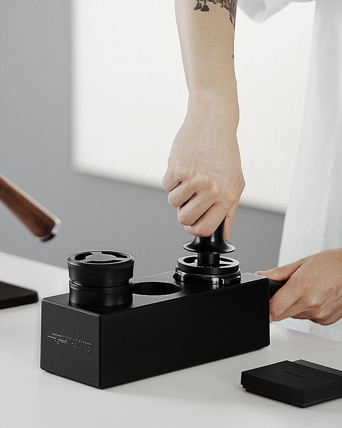 MHW-3BOMBER Espresso Tamping Station, 4 in 1 Tamper Station for Storage 51-58mm Portafilter, Distributor and Espresso Accessories,ABS Portafilter Holder,Black,CH6719