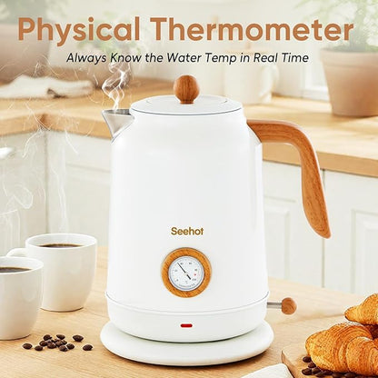 Seehot® 1.7L (57.oz) Electric Kettle with Thermometer, 1200W Large Electric Tea kettle with 304 Stainless Steel,Auto shut off,Hot water kettle Electric for Coffee&Tea-White
