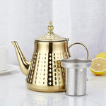 Load image into Gallery viewer, SANQIAHOME 1.2L(40oz) Stainless Steel Hammer Patterned Teapot With Removeable Infuser,Loose leaf cover,Gold