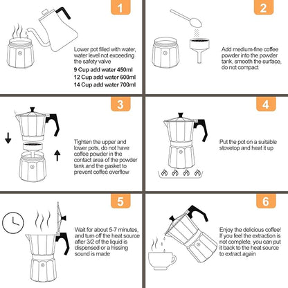 Aluminum 3 Cup 150ml Moka Pot Express Coffee Maker Stovetop Espresso Percolator Coffeemaker Italian Classic Style Brewing Greca Cafe Mocha Machine for Cafeteras Lover Camping Travel and Home Use 5oz