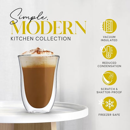 Kitchables Double Walled Glass Coffee Mugs Set of 4, 7.5oz - Insulated Clear Coffee Mug for Cappuccino, Latte, Tea, Espresso - Latte cup - Tazas Para Cafe