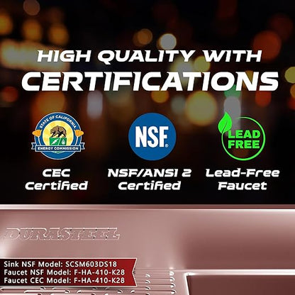 DuraSteel 3 Compartment Under Bar Sink - CEC & NSF 304 Stainless Steel 3 Bay Utility Sink with No Lead Faucet - 48" L x 19" W x 33" H - Right Drainboard Commercial Restaurant Grade