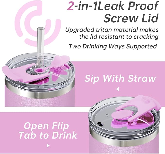 COKTIK 40 oz Tumbler With Handle and Straw Lid, Vacuum Insulated Travel Coffee Mug Stainless Steel Insulated Cup for Beverages, Leak-proof, Cupholder Friendly (Lavender Shimmer)