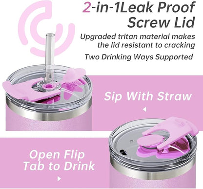 COKTIK 40 oz Tumbler With Handle and Straw Lid, Vacuum Insulated Travel Coffee Mug Stainless Steel Insulated Cup for Beverages, Leak-proof, Cupholder Friendly (Lavender Shimmer)