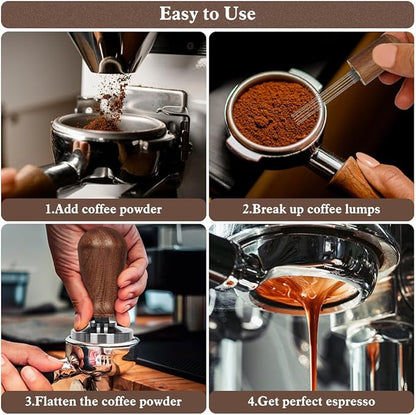 Y-Step 51mm Espresso Tamper Set, 30 lb Consistent Pressure Calibrated Coffee Tamper with Spring Loaded, Silicone Mat, Coffee Stirrer Espresso Distribution Tool, Wooden Barista Kit for Espresso Machine