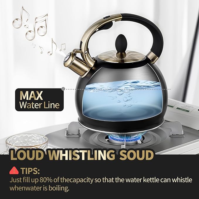 Stovetop Tea Kettle - 2.64 Quart Whistling Tea Pot for Stove Top, Stainless Steel Tea Kettle for All Stovetops Including Induction, Gas, Electric | Ergonomic Pouring Design