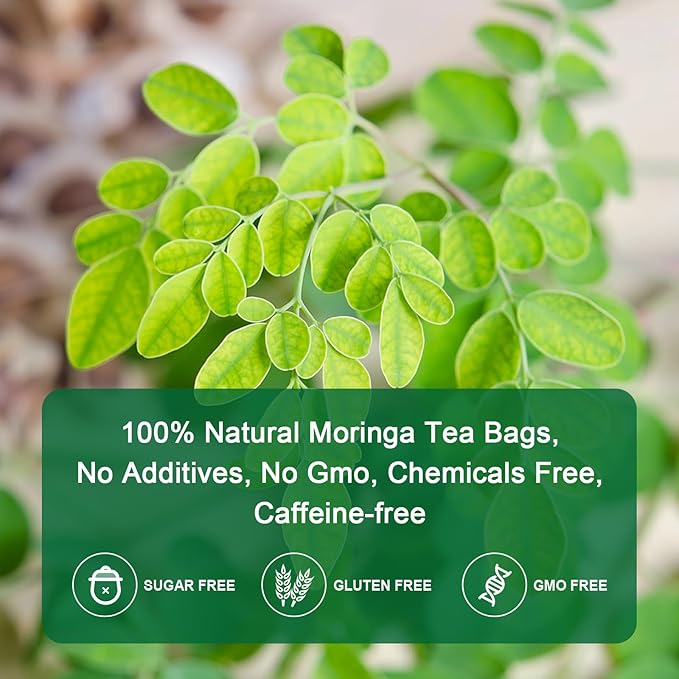 Moringa Tea Bags | 100% Pure Moringa Leaf Tea | Antioxidant-Rich, Caffeine-Free Herbal Tea | Supports Immunity, Energy & Digestion, 40 Count | Gluten-Free, Non-GMO