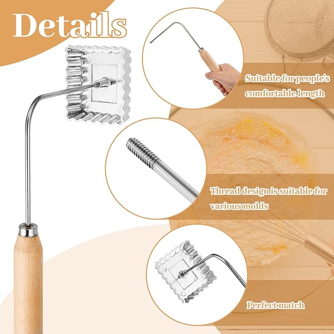 Tessco 12 Pcs Rosette Iron Molds, 6 Shape Achappam Bunuelos Mold with Handle Aluminium Iron Rosette Maker and Wooden Handles for Christmas Kitchen Baking Housewares Waffle Cookie Cooking