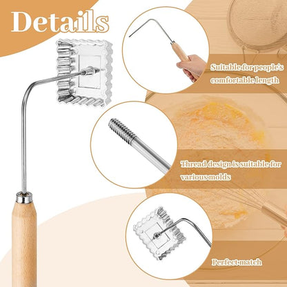 Tessco 12 Pcs Rosette Iron Molds, 6 Shape Achappam Bunuelos Mold with Handle Aluminium Iron Rosette Maker and Wooden Handles for Christmas Kitchen Baking Housewares Waffle Cookie Cooking