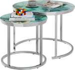 Load image into Gallery viewer, aboxoo Coffee Table Nesting Side Round Set of 2 End Table Green Art Table Top Sturdy Metal Frame Desk Centerpiece Living Room Bedroom Apartment Modern Industrial Simple Nightstand
