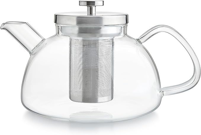 Teabloom Balance Borosilicate Glass Tea Kettle & Teapot – Stovetop-Safe, 40oz – Deep Loose Tea Infuser for Hot & Iced Tea – Elegant & Versatile Design for Tea Connoisseurs