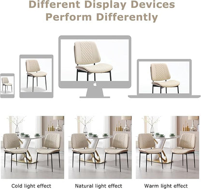 BV Dining Chairs Set of 6, PU Leather Armless Kitchen Chair in Modern Walnut Style, Mid Century Bentwood Side Chair with Metal Legs, Retro Accent Guest Chair for Kitchen Dining Room(Beige)