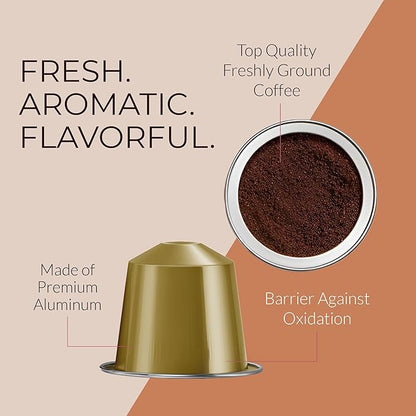 Camilla’s Heritage - Intensity 8 Caramel Flavored Espresso Coffee, Gourmet Espresso Cups, 60 Coffee Pods