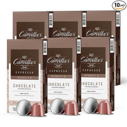 Camilla’s Heritage - Intensity 8 Chocolate Flavored Espresso Coffee, Gourmet Espresso Cups, 60 Coffee Pods