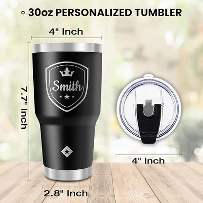 Personalized Tumbler with Pictures Text Name, Custom Double Wall Insulated 20oz Coffee Tumbler, Personalized Gifts for Women Men Friend, Christmas Gifts w/Lid (30oz Engraved)