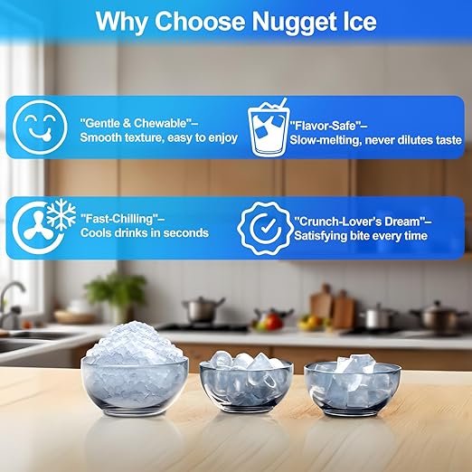 Nugget Ice Makers Countertop Soft Chewable Pellet Ice Machine with Auto-Cleaning Function, Ice/Water/Ice-Water Mix Mode, 62Lbs/24H Portable Countertop Ice Makers for Home Party RV Camping