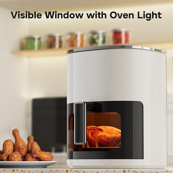 Simple Deluxe Air Fryer - 6.34 QT Digital Airfryer with Visible Window, 12 Presets Functions, Nonstick and Dishwasher-Safe Basket, 1700W, Beige