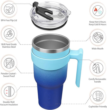 BJPKPK Tumbler With Handle 40 oz Tumbler With Lid And Straw Reusable Stainless Steel Insulated Travel Coffee Cups,Sky
