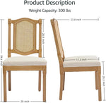 Load image into Gallery viewer, Vintage French Country Dining Chairs Set of 4, Beige Cane Back Rattan Dining Chairs with Linen Upholstered Seat, Solid Wood Legs, Farmhouse Kitchen &amp; Dining Room, Sillas De Comedor (Beige, 4Pcs)